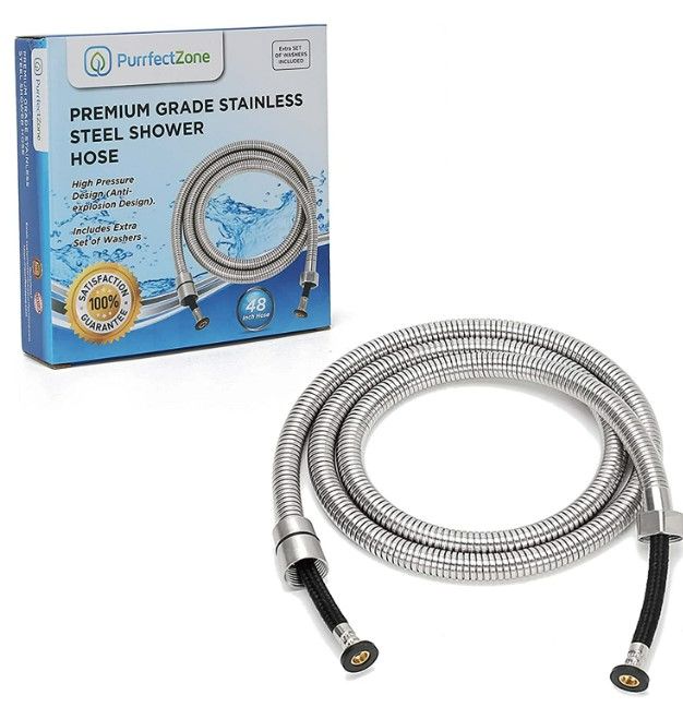 Photo 1 of PurrfectZone Shower Hose Replacement - perfect for Shower or Bidet Sprayer, easy installation (48 inch, Brushed Nickel) NEW 