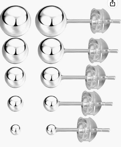 Photo 1 of JADENOVA Sterling Silver Stud Earrings Ball Earrings Stainless Steel Hypoallergenic Silver Round Studs Earrings for Women (2-6mm, 5 pairs) NEW 