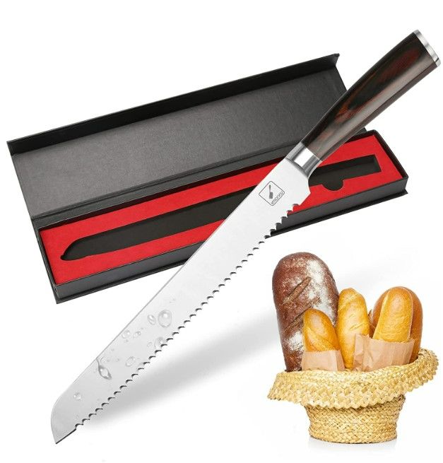 Photo 1 of read Knife, imarku German High Carbon Stainless Steel Professional Grade Bread Slicing Knife, 10-Inch Serrated Edge Cake Knife, Bread Cutter for Homemade Crusty Bread NEW 