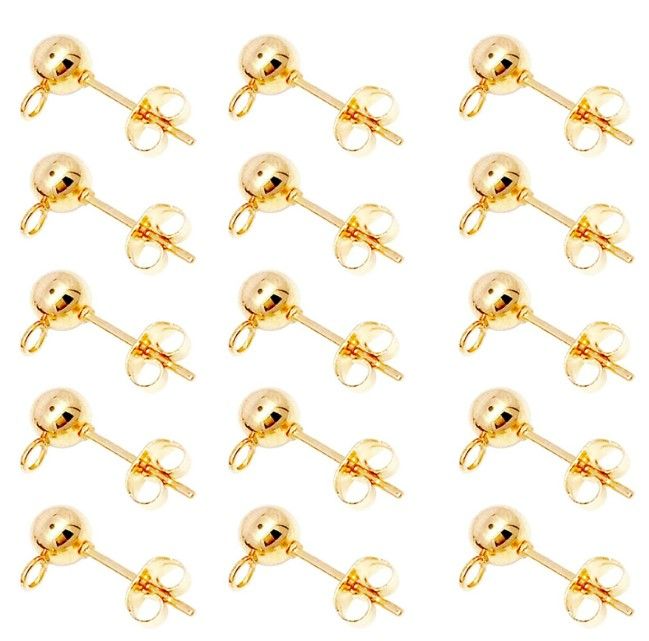 Photo 1 of 100pcs Ball Earring Studs with 100pcs Butterfly Earring Backs (Clear silicon),KC Gold Round Ball Earring Hypoallergenic Ear Pins Spherical Earrings Earring Studs 