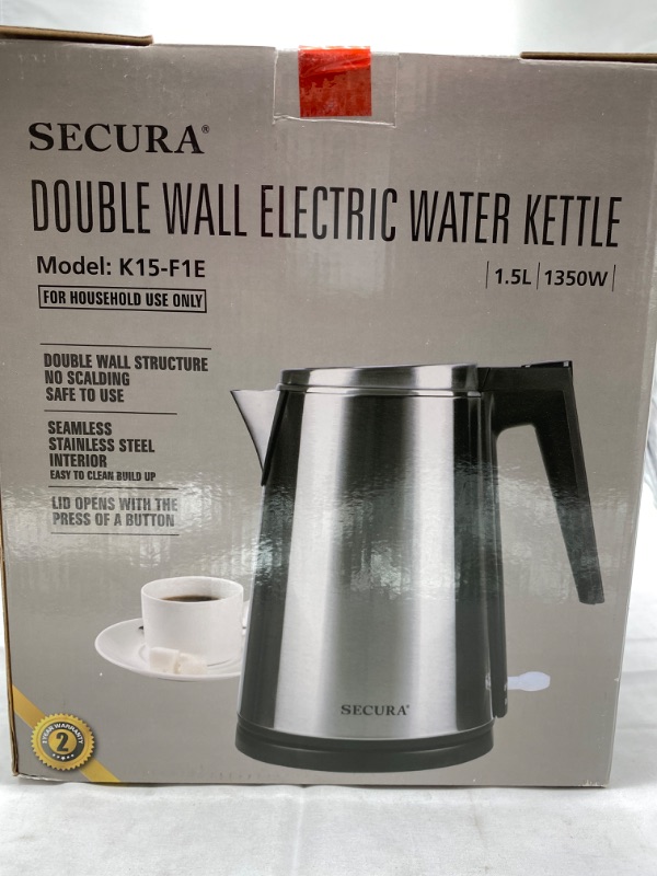 Photo 3 of Secura Electric Kettle Water Boiler for Tea Coffee Stainless Steel 1.5L Large Cordless Hot Water Pot BPA Free with Auto Shut-Off Boil-Dry Protection LED Light 120V/1350W (K15-F1E) NEW 