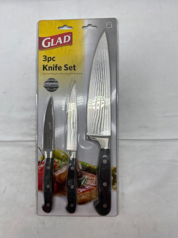 Photo 3 of Glad 3 Piece Kitchen Knife Set for Prep | Stainless Steel Paring, Utility, Chef Knives | Razor Sharp Rust Resistant Blades | Professional Cutlery Pack NEW 