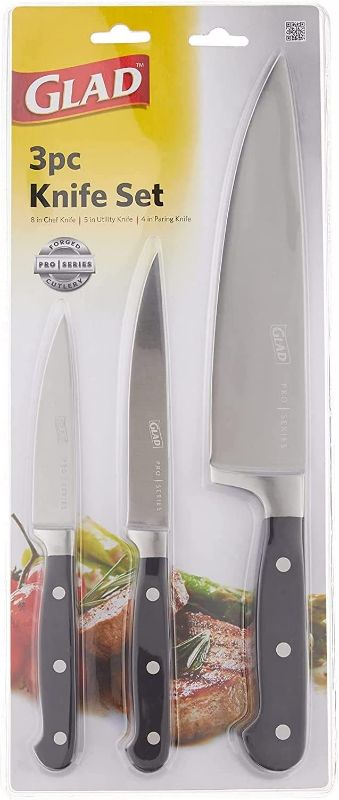 Photo 2 of Glad 3 Piece Kitchen Knife Set for Prep | Stainless Steel Paring, Utility, Chef Knives | Razor Sharp Rust Resistant Blades | Professional Cutlery Pack NEW 