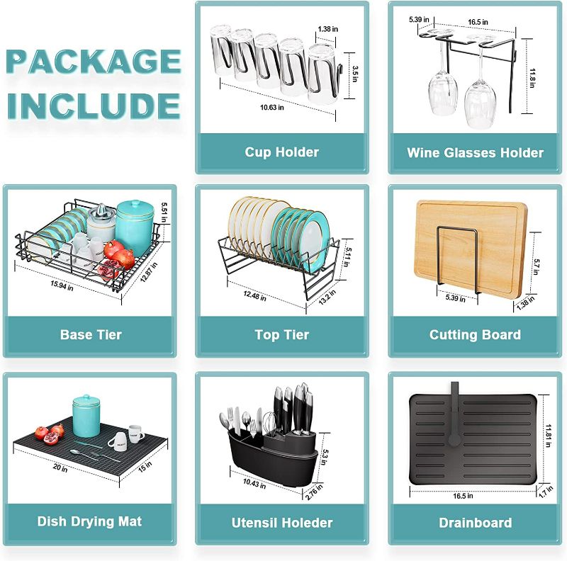 Photo 3 of HOWDIA Upgrade Dish Drying Rack with Drying Mat, Large Dish Rack and Drainboard Set with Utensil Holder, Cutting Board Holder,Cup Rack for Kitchen Counter NEW 