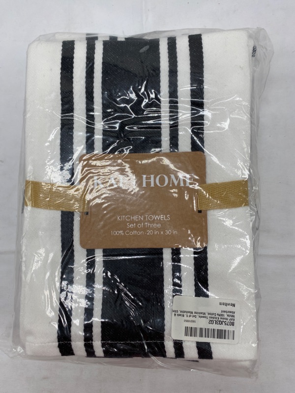 Photo 3 of KAF Home Union Stripe Kitchen Dish Towel Set of 6, Plush, Absorbent, 100-Percent Cotton, 18 x 28-inch (Black) 