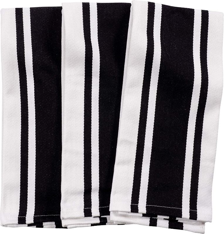 Photo 1 of KAF Home Union Stripe Kitchen Dish Towel Set of 6, Plush, Absorbent, 100-Percent Cotton, 18 x 28-inch (Black) 