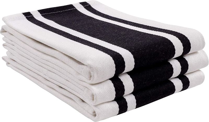 Photo 2 of KAF Home Union Stripe Kitchen Dish Towel Set of 6, Plush, Absorbent, 100-Percent Cotton, 18 x 28-inch (Black) 