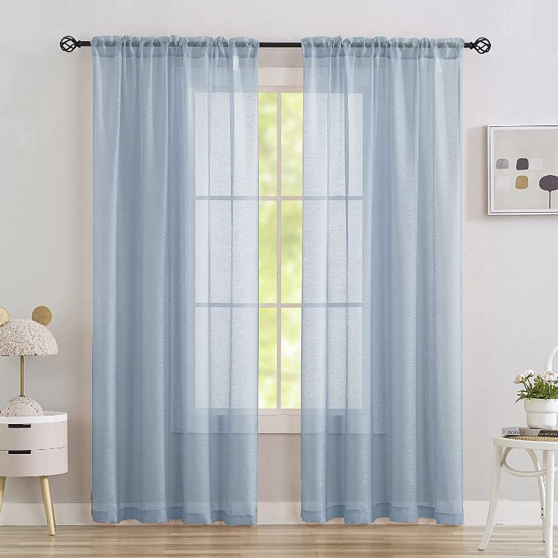 Photo 1 of Sheer Curtains Rod Pocket Window for Living Room 95 Inches Long Solid Sheer Drapes for Dinning Room Window 2 Panels Transparent Sheers for Apartment 54" X95" Inch Length NEW 