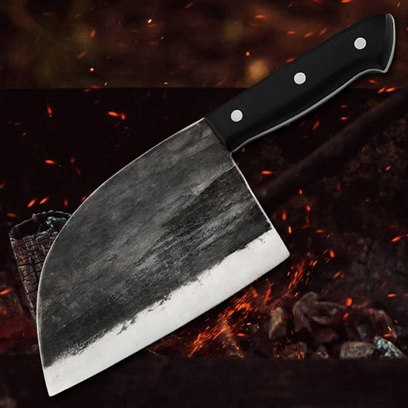 Photo 3 of XYJ Ancient Handmade Forged Butcher Knife Full Tang Chef Knife with Plastic Sleeves Meat Cleaver For Kitchen&Camping NEW 