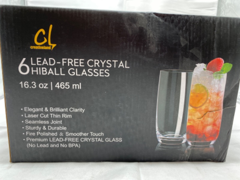 Photo 4 of CREATIVELAND Crystal Highball Glasses Set of 6. LEAD-FREE Crystal Heavy Base Tall Glassware, Brilliant Clarity, Drinking Glasses for Water, Juice, Cocktails, Wine, Whiskey and Beer. 15.2oz/450ML. NEW 
