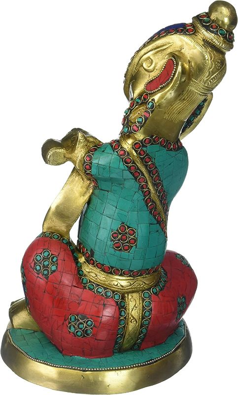 Photo 2 of Kartique Designer Brass murti of Lord Ganesh | Ganesha | Ganapathi | Vigneshwara | Ganpati Idol : Beautifully Handcrafted with Colored Stones : Size Large, 4 KG Brass NEW 