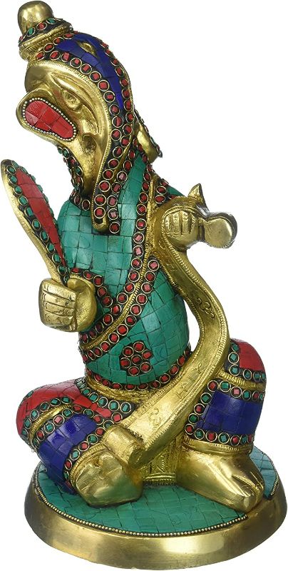 Photo 1 of Kartique Designer Brass murti of Lord Ganesh | Ganesha | Ganapathi | Vigneshwara | Ganpati Idol : Beautifully Handcrafted with Colored Stones : Size Large, 4 KG Brass NEW 
