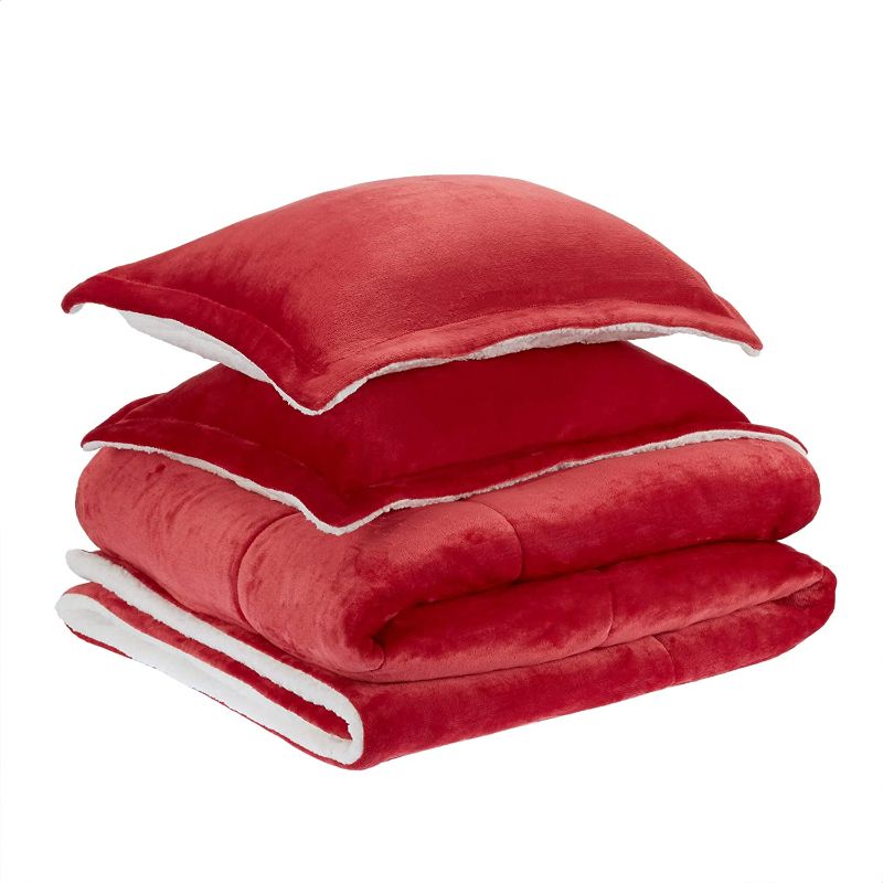 Photo 2 of Amazon Basics Ultra-Soft Micromink Sherpa Comforter Bed Set - Red, Queen New