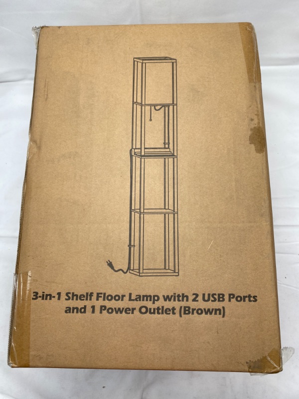 Photo 4 of 3-in-1 Shelf Floor Lamp with 2 USB Ports and 1 Power Outlet, 3-Tiered LED Shelf Floor Lamp, Modern Standing Light for Bedroom & Living Room, Brown Shelf & Storage & LED Floor Lamp Combination NEW 