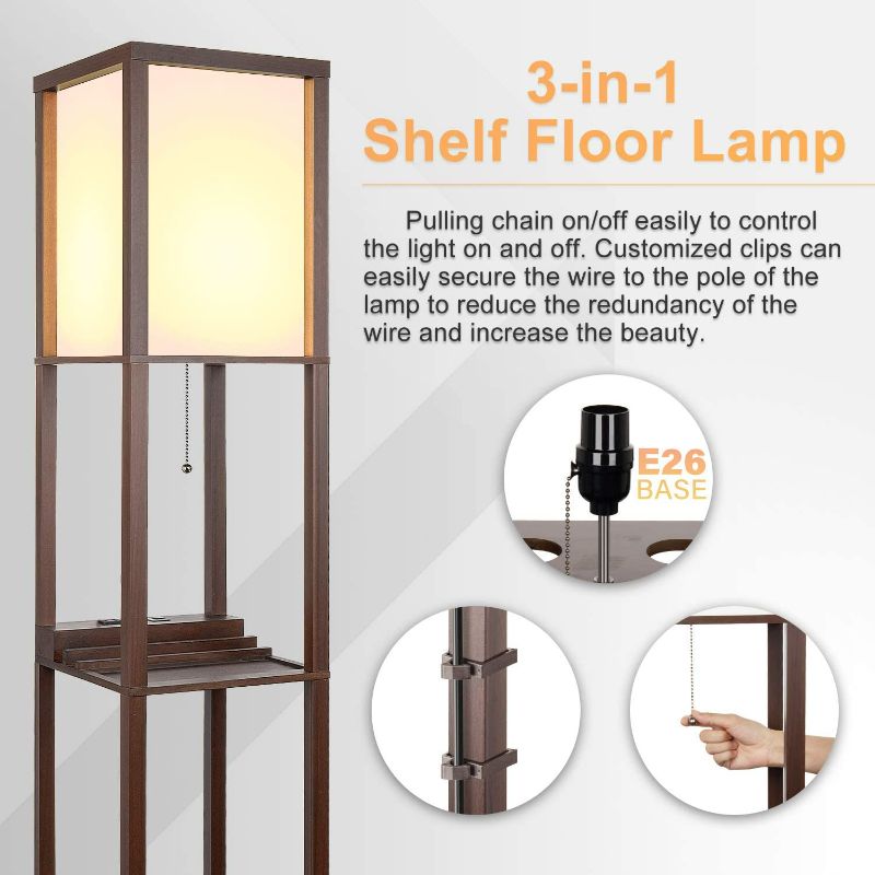 Photo 3 of 3-in-1 Shelf Floor Lamp with 2 USB Ports and 1 Power Outlet, 3-Tiered LED Shelf Floor Lamp, Modern Standing Light for Bedroom & Living Room, Brown Shelf & Storage & LED Floor Lamp Combination NEW 