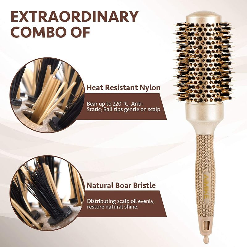 Photo 2 of AIMIKE Round Brush for Women Blow Drying, Nano Thermal Ceramic & Ionic Tech Hair Brush, Medium Round Barrel Brush with Boar Bristles, Professional Roller Brush for Styling and Blowout Volume, 1.7 Inch NEW 