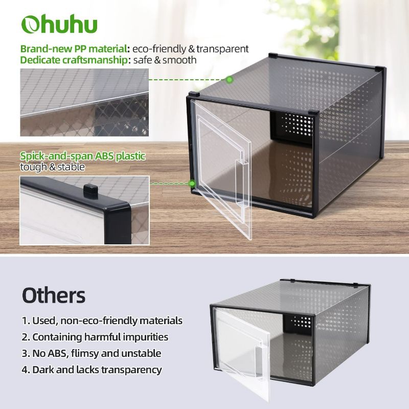 Photo 2 of Shoe Storage Boxes,2 Pack Shoe Organizer High Quanlity Stackable Sneaker Case Clear Plastic Shoe Containers Display Bins Cube Foldable Drawer Type Front Opening for Closets and Entryway Fit  NEW 