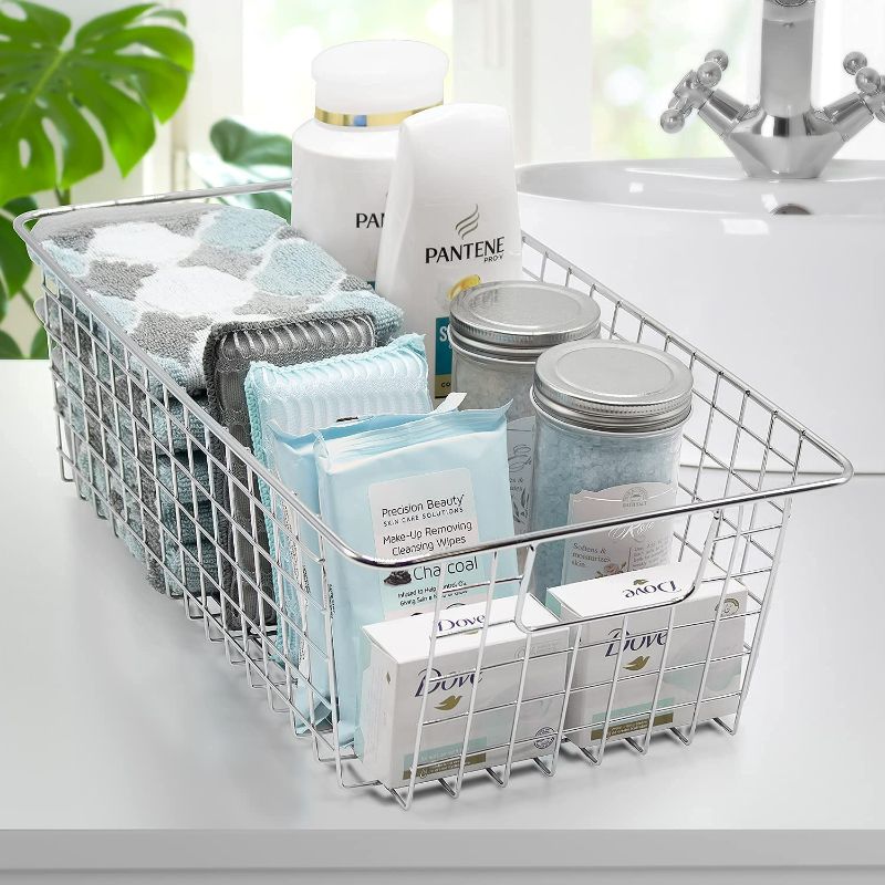 Photo 2 of Sorbus Metal Wire Baskets Storage Bin Organizer for -Food Pantry-Kitchen, Laundry Room, Basket Organizers for Home-Bathroom, Closet Organization, Iron Metal (Silver, 2-Pack) New