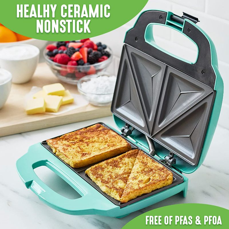 Photo 2 of GreenLife Pro Electric Panini Press Grill and Sandwich Maker, Healthy Ceramic Nonstick Plates, Easy Indicator Light, PFAS-Free, Turquoise NEW 