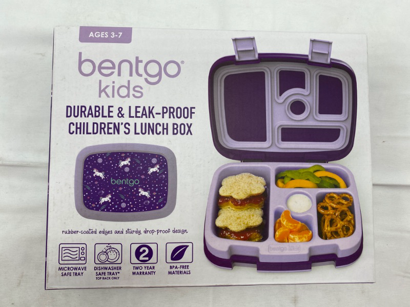 Photo 4 of Bentgo® Kids Prints Leak-Proof, 5-Compartment Bento-Style Kids Lunch Box - Ideal Portion Sizes for Ages 3 to 7 - BPA-Free, Dishwasher Safe, Food-Safe Materials (Unicorn) NEW 