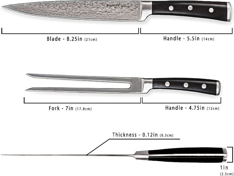 Photo 2 of BergHOFF Antigua Carving Knife & Meat Fork Set Stainless Steel Sharp Blade PP Handle Triple-Rivets NEW 