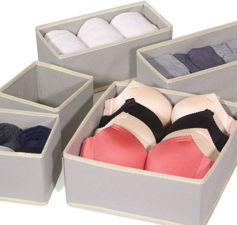 Photo 2 of DIOMMELL 12 Pack Foldable Cloth Storage Box Closet Dresser Drawer Organizer Fabric Baskets Bins Containers Divider for Baby Clothes Underwear Bras Socks Lingerie Clothing,Grey New