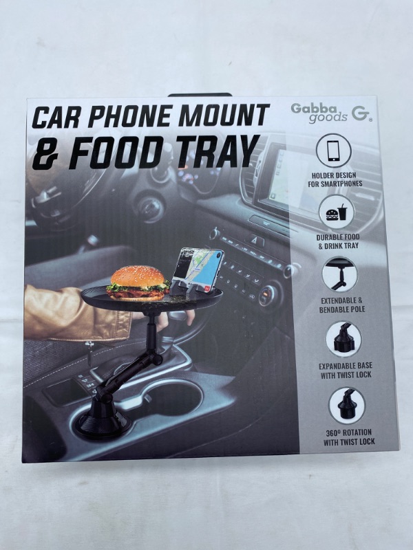 Photo 4 of Gabba Goods Cup Holder Tray for Car - Enjoy Your Food & Drink and Stay Organized, 8.26" Surface with Phone Holder 360°Adjustable Car Trays for Eating, Car Cup Holder NEW 