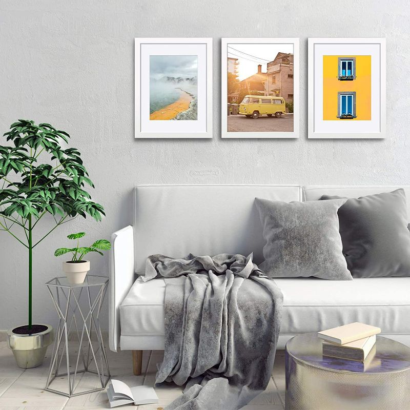 Photo 3 of 9x12 Picture Frames in White Display Pictures 6x8 or 5x7 with Mat or 9x12 without Mat - Wooden Photo Frame with 2 Mats Made of Solid Wood, Wall Mounting or Table Top Display 2-Pack NEW 