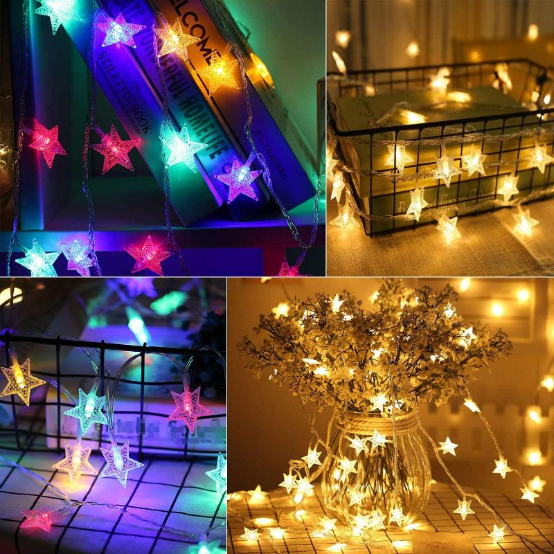 Photo 2 of Color Changing Star String Lights Plug in - (Unknown Lenght)Led Star Fairy Lights with Remote and Timer, 11 Lighting Modes 2 in 1 String Light Waterproof for Bedroom Outdoor Christmas Holiday Decor NEW