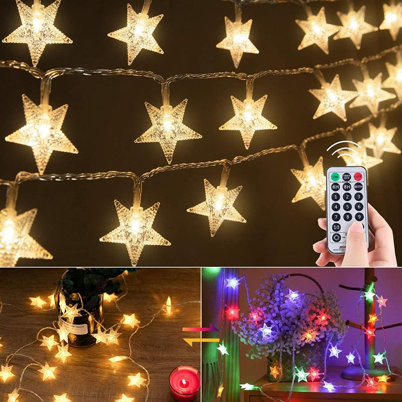 Photo 1 of Color Changing Star String Lights Plug in - (Unknown Lenght)Led Star Fairy Lights with Remote and Timer, 11 Lighting Modes 2 in 1 String Light Waterproof for Bedroom Outdoor Christmas Holiday Decor NEW