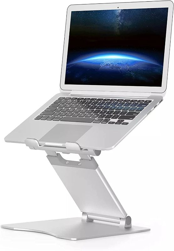 Photo 1 of Foldable Laptop Stand for Desk, Work from Home Essentials, MacBook Stand, Adjustable Ergonomic Design, Silver, 1 Unit NEW 