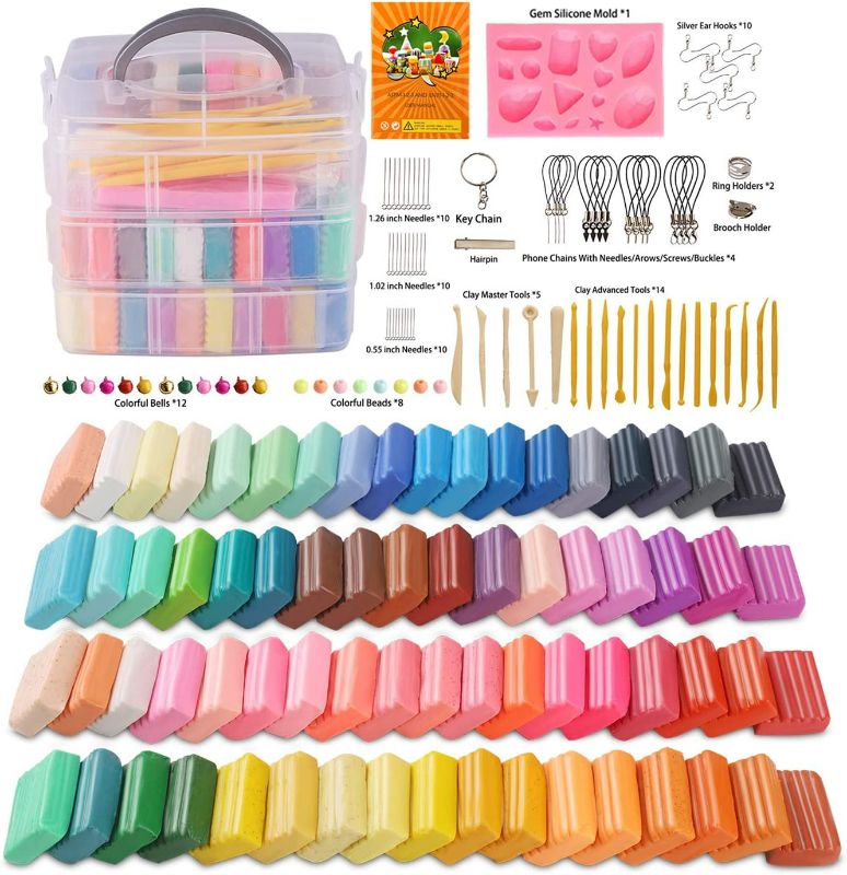 Photo 2 of Polymer Clay, Farielyn-X 60 Colors 1 oz/Block Soft Oven Bake Modeling Clay Kit, 19 Tools and 10 Kinds of Accessories, Non-Stick, Non-Toxic, Ideal DIY Gift for Kids [ Total 4.7LB ] NEW 