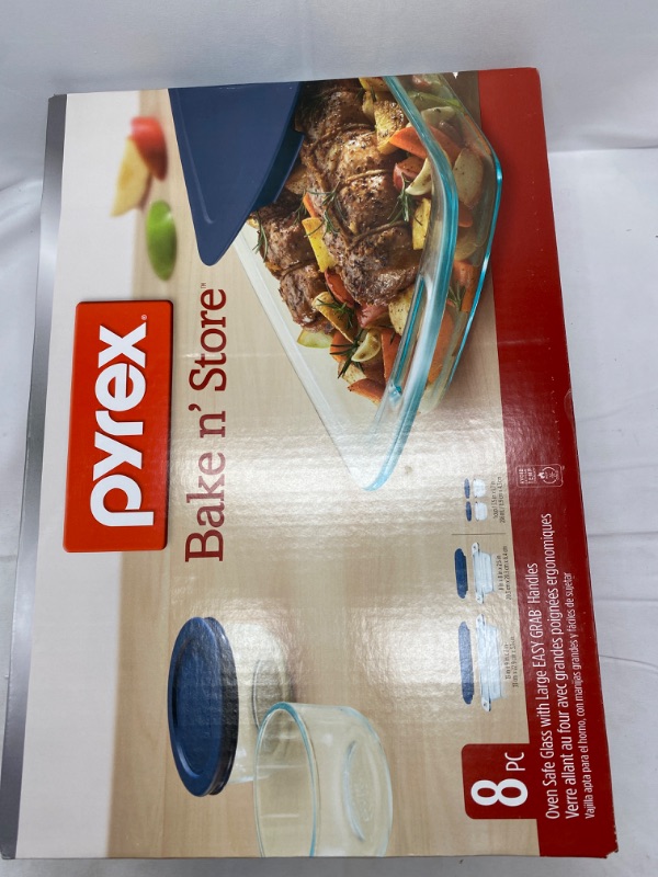 Photo 4 of Pyrex Easy Grab 8-Piece Glass Baking Dish Set with Lids, Glass Food Storage Containers Set, 13x9-Inch, 8x8-Inch & 1-Cup Storage Containers, Non-Toxic, BPA-Free Lids, Bakeware Set NEW 