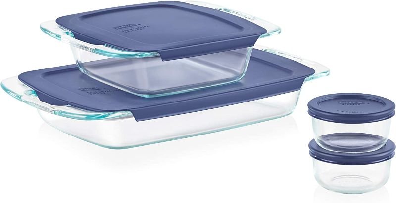 Photo 1 of Pyrex Easy Grab 8-Piece Glass Baking Dish Set with Lids, Glass Food Storage Containers Set, 13x9-Inch, 8x8-Inch & 1-Cup Storage Containers, Non-Toxic, BPA-Free Lids, Bakeware Set NEW 