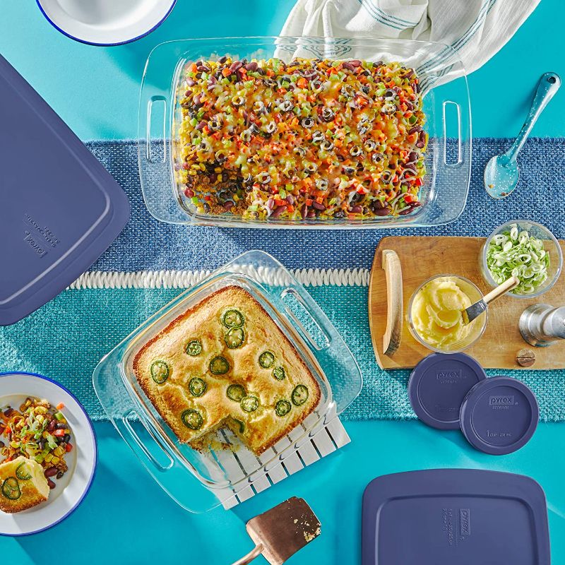 Photo 3 of Pyrex Easy Grab 8-Piece Glass Baking Dish Set with Lids, Glass Food Storage Containers Set, 13x9-Inch, 8x8-Inch & 1-Cup Storage Containers, Non-Toxic, BPA-Free Lids, Bakeware Set NEW 