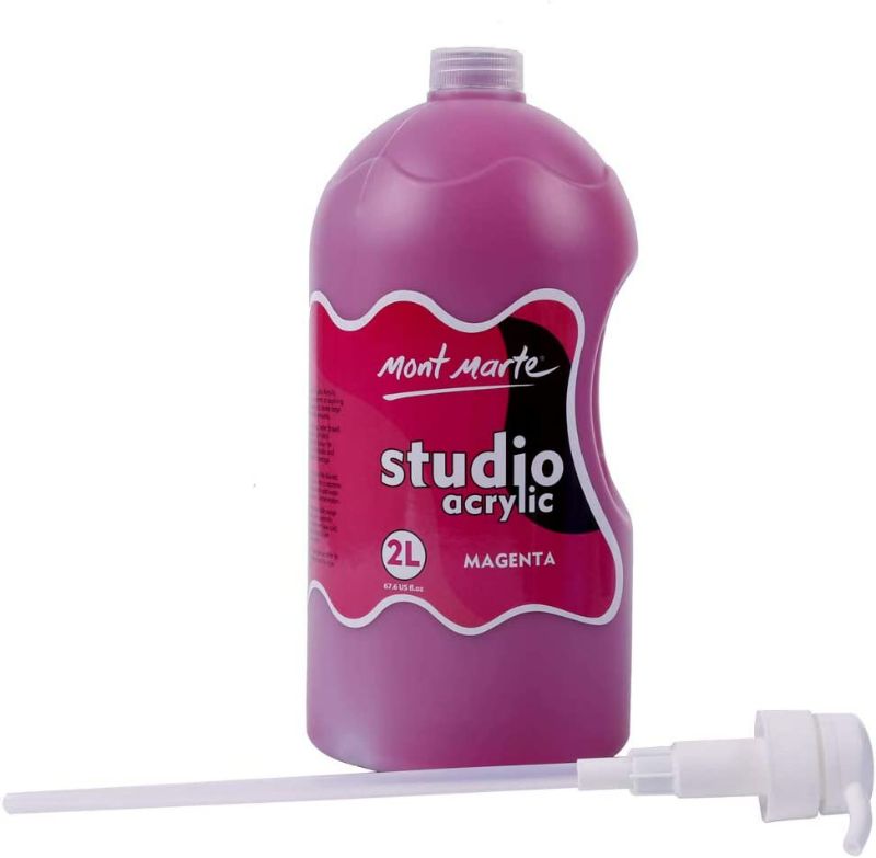Photo 1 of Mont Marte Discovery School Acrylic, Magenta, 1/2 Gallon (2 Liter). Ideal for Students and Artists. Excellent Coverage and Fast Drying. Pump Lid Included. NEW 