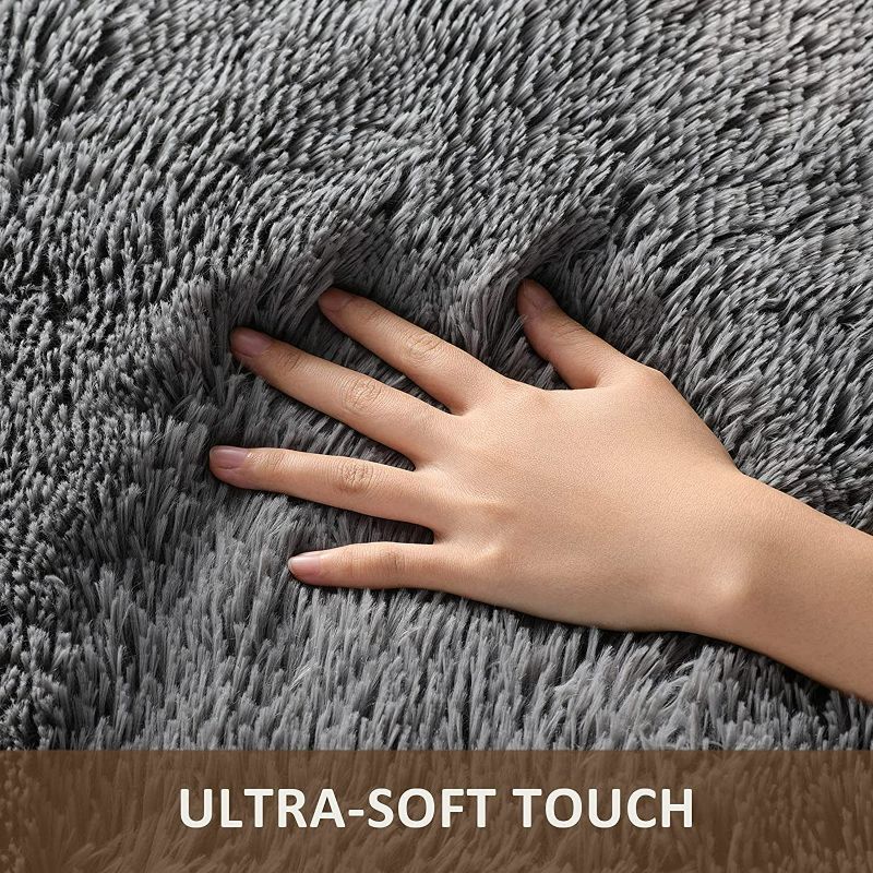 Photo 2 of Ophanie Machine Washable 3 x 5 Feet Rugs for Bedroom, Fluffy Shaggy Bedside Floor Dorm Grey Area Rug, Soft Gray Fuzzy Non-Slip Indoor Room Carpet for Kids Boys Girls Teen Home Decor Aesthetic, Nursery NEW 