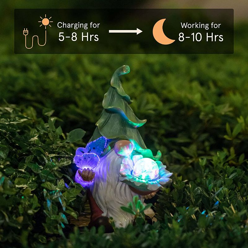 Photo 1 of LA JOLIE MUSE Garden Gnome Statue - 11.6'' Resin Gnome Figurine Holding Magic Orb and Butterfly with Solar LED Lights, Outdoor Decoration for Patio Yard Lawn Porch NEW 