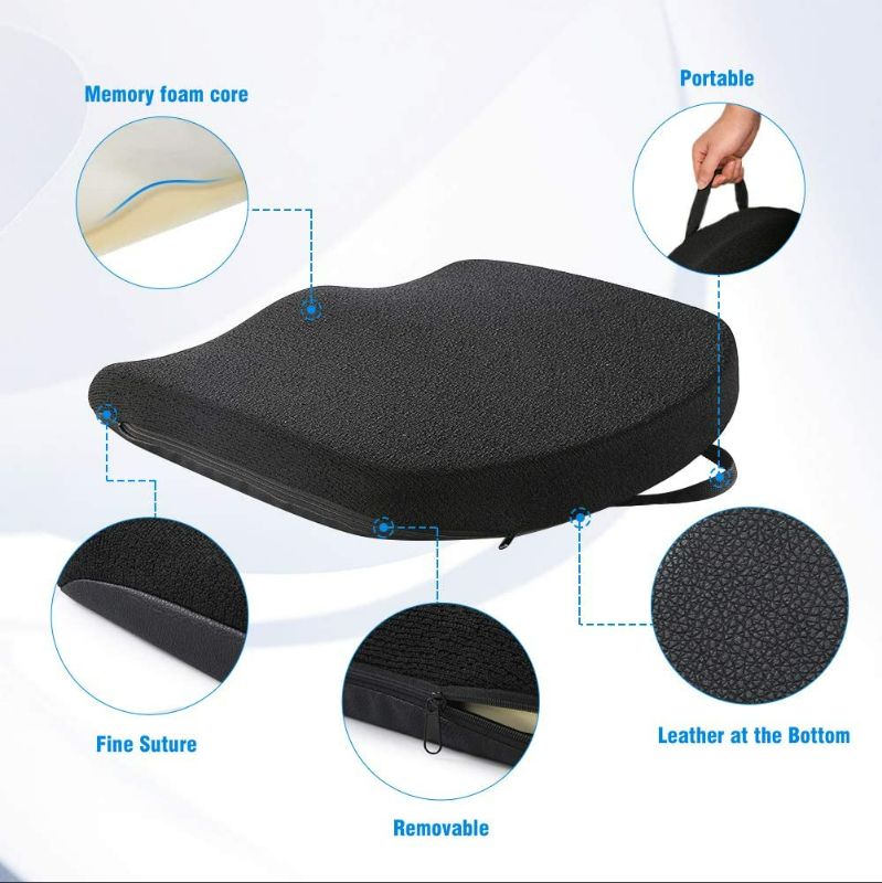Photo 3 of Tsumbay Memory Foam Seat Cushion, Office Soft Seat Cushion with Carry Handle, Washable Cover, Comfortable Coccyx Cushion for Home Office Chair Pad, Car Seat, Wheelchair -Black NEW 
