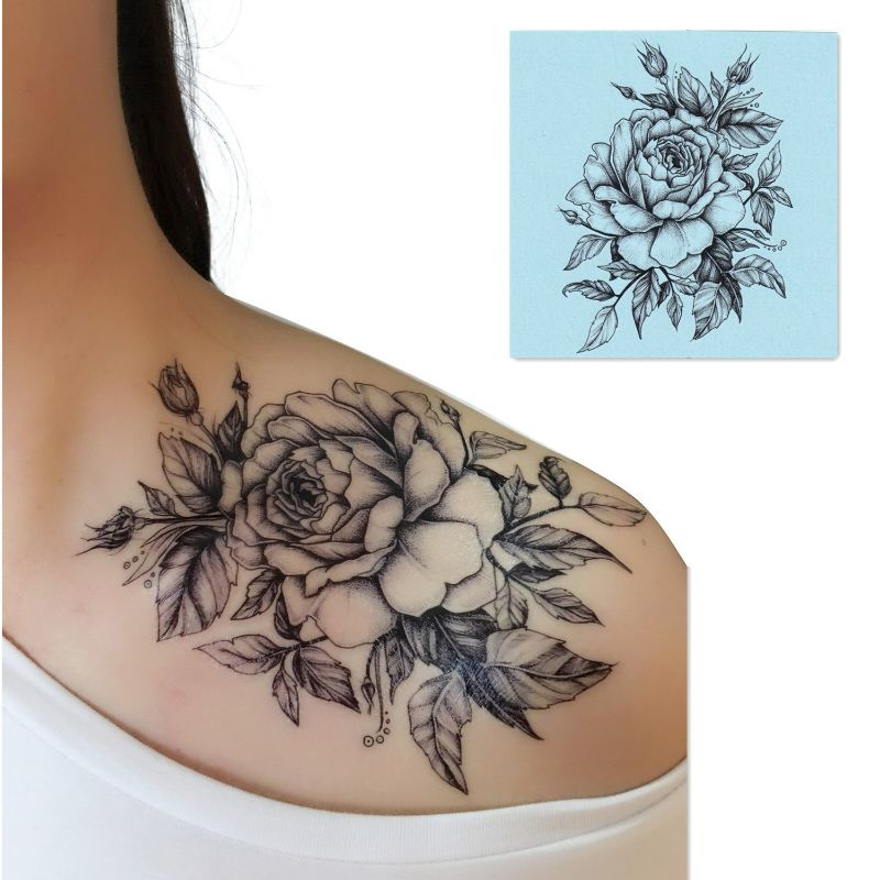 Photo 1 of DaLin 4 Sheets Temporary Tattoos for Men Women Flowers Collection (Black Rose) NEW 