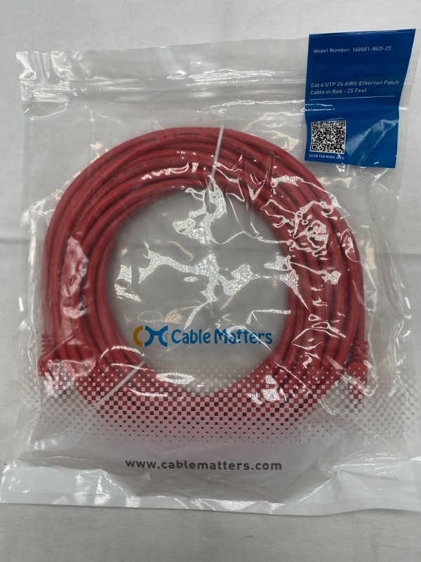 Photo 3 of Cable Matters 10Gbps Snagless Cat 6 Ethernet Cable 25 ft (Cat 6 Cable, Cat6 Cable, Internet Cable, Network Cable) in Red NEW 