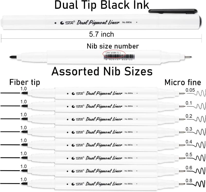 Photo 2 of Black Micro-Pen Fineliner Ink Pens - Dual Pigment Liner Multiliner Pens Micro Fine Point Drawing Pens for Sketching, Anime, Manga, Artist Illustration, Journaling New