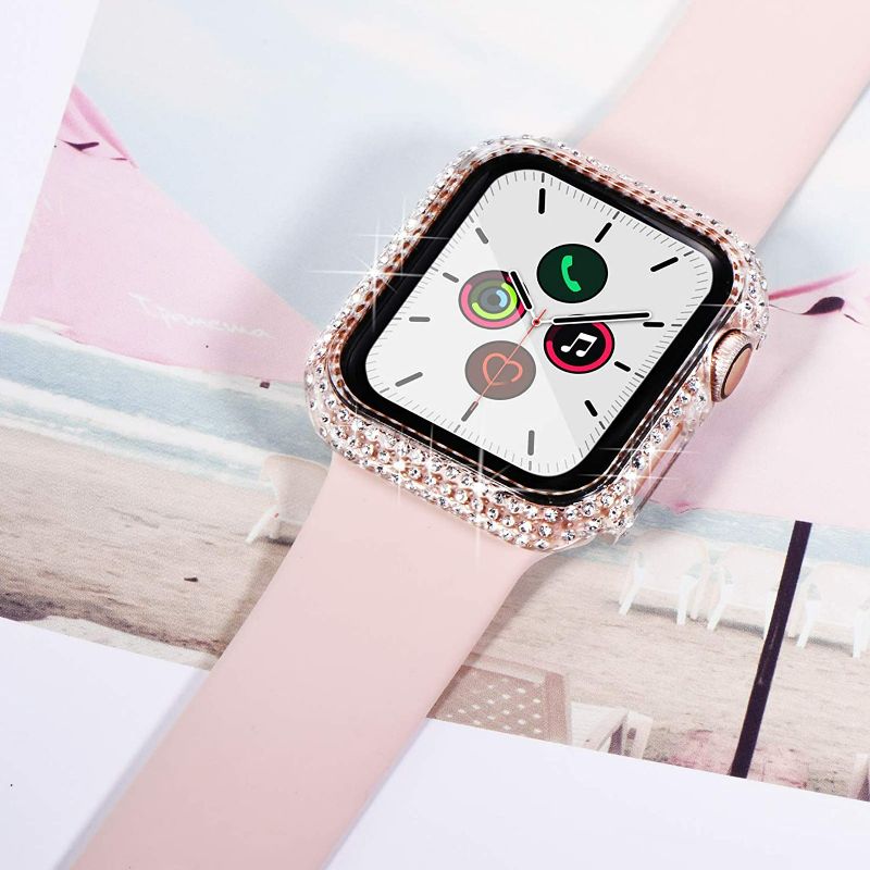Photo 2 of Surace Compatible with Apple Watch Case 42mm for Apple Watch Series 6/5/4/3/2/1, Bling Cases with Over 200 Crystal Diamond Protective Cover Bumper for 38mm 40mm 42mm 44mm, (42mm, Clear) NEW 