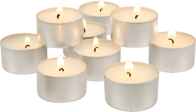 Photo 1 of Stonebriar Long Burning Tea Light Candles, 6 to 7 Hour Extended Burn Time, White, Unscented, Bulk 200-Pack (SM-TL200) NEW 