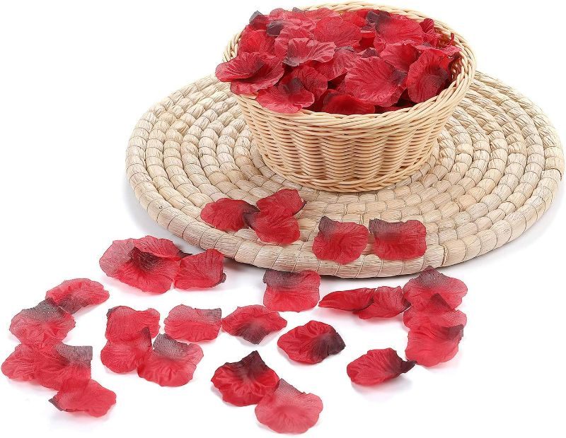 Photo 1 of 2000 PCS Dark Red Silk Rose Petals Artificial Flower Wedding Party Flower Decoration for Romantic Night Valentine Day (Dark Red, 2000 pcs) NEW 