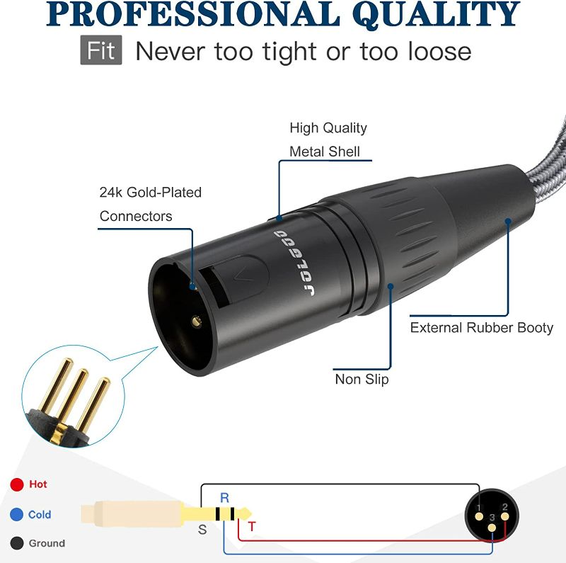 Photo 3 of 1/4 Inch TRS to XLR Male Cable, Balanced 6.35mm TRS Plug to 3-pin XLR Male, Quarter inch TRS Male to XLR Male Microphone Cable, 10 Feet - JOLGOO NEW 