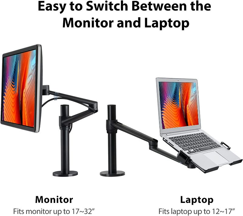 Photo 2 of Viozon Laptop/Notebook/Projector Mount Stand, Height Adjustable Single Arm Mount Support 12-17 inch Laptop/Notebook/Tablet, Free Removable VESA 75X75 and 100X100 for Monitor 17-32 inch. NEW 