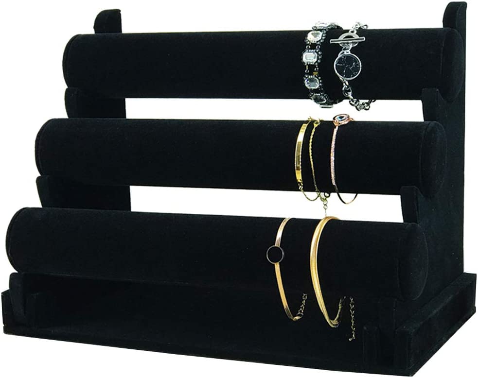 Photo 1 of 7TH VELVET 3 Tiers Bracelet Holder, Black Velvet Jewelry Organizer Stand and Display, Detachable Bracelet Display Stand, Jewelry Tree for Watch Organization NEW 