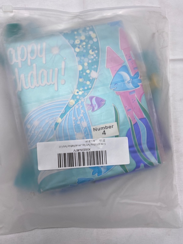 Photo 3 of Mermaid Birthday Decoration-Mermaid 4th Balloon Garland Kit Include Mermaid Tail Shell Foil Latex Balloons for Girls’ Mermaid Party NEW 