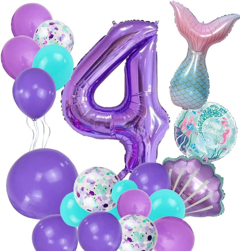 Photo 1 of Mermaid Birthday Decoration-Mermaid 4th Balloon Garland Kit Include Mermaid Tail Shell Foil Latex Balloons for Girls’ Mermaid Party NEW 